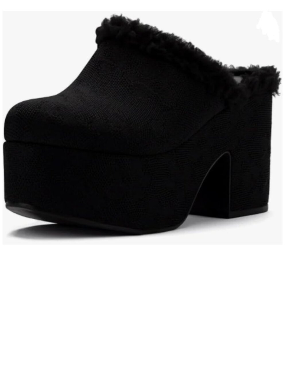 Pazzion Black Knit Platform Round Toe Mule Clog Slip On Chunky High Heel Slipper